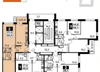 Продаю 2-ком. квартиру, 60.5 м2, деревня Бородино, Малая Бородинская улица, 3к1