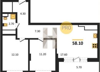Продается 2-комнатная квартира, 58.1 м2, Воронеж