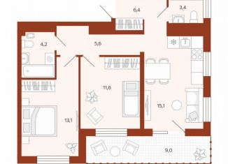 Продается 2-комнатная квартира, 59.4 м2, Тюмень, Ленинский округ, улица Новаторов, 30