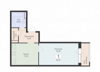 1-ком. квартира на продажу, 39 м2, Воронеж