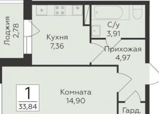 Продажа однокомнатной квартиры, 33.8 м2, Воронеж