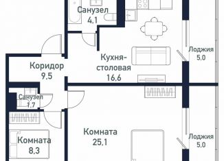 Продаю 2-ком. квартиру, 65.3 м2, посёлок Западный