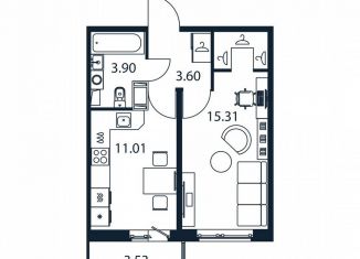Продаю 1-ком. квартиру, 33.1 м2, Мурино, Романовская улица, 9