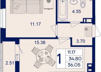 Продается 1-комнатная квартира, 36.1 м2, Краснодар, Прикубанский округ