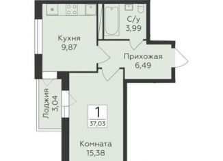 Однокомнатная квартира на продажу, 37 м2, Воронеж