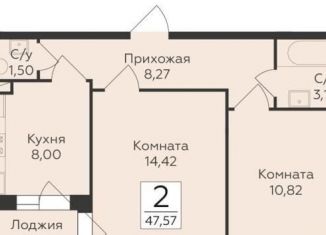 Продается двухкомнатная квартира, 47.6 м2, Воронеж