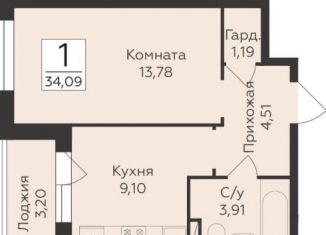 1-ком. квартира на продажу, 34.1 м2, Воронеж