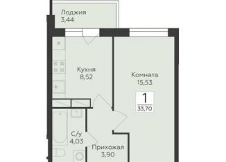 1-комнатная квартира на продажу, 33.7 м2, Воронеж