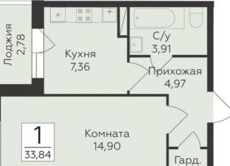 Продаю 1-комнатную квартиру, 33.8 м2, Воронеж