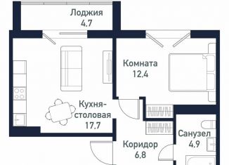 Продам 1-ком. квартиру, 41.8 м2, посёлок Западный