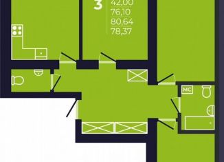Продается 3-ком. квартира, 78.4 м2, Республика Башкортостан