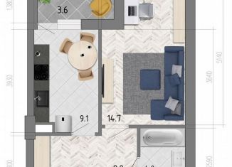 1-комнатная квартира на продажу, 38.7 м2, Воронеж, улица Фёдора Тютчева, 93/4, ЖК Микрорайон Боровое