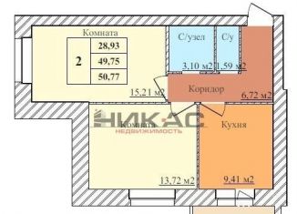 Двухкомнатная квартира на продажу, 50.8 м2, Ярославль