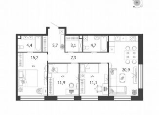Трехкомнатная квартира на продажу, 84.3 м2, Москва, Автозаводская улица, вл23, ЖК Зиларт