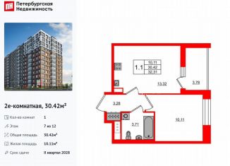 Однокомнатная квартира на продажу, 30.4 м2, Санкт-Петербург, муниципальный округ Невская Застава