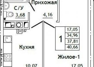 Продам 1-ком. квартиру, 40.7 м2, деревня Алтуховка