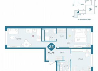 Продам 3-ком. квартиру, 60.8 м2, Тюмень