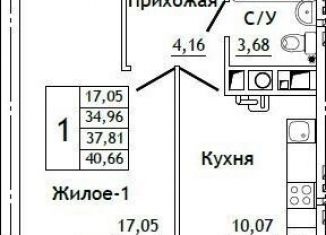 1-комнатная квартира на продажу, 40.7 м2, деревня Алтуховка