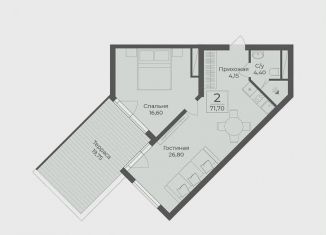 Однокомнатная квартира на продажу, 71.7 м2, Крым