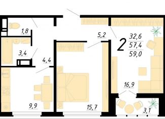 Продаю двухкомнатную квартиру, 59 м2, Воронеж, улица Пескова, 6