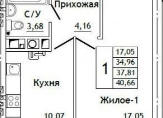 Однокомнатная квартира на продажу, 40.7 м2, деревня Алтуховка, деревня Алтуховка, 22