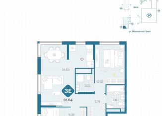 Продам трехкомнатную квартиру, 61.6 м2, Тюмень