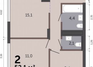 Продам 2-ком. квартиру, 52.1 м2, Екатеринбург, Трамвайный переулок, 2к3