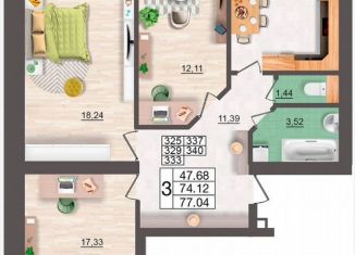 Продается 3-комнатная квартира, 77 м2, Смоленск