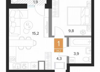 Продаю 1-комнатную квартиру, 34.2 м2, Курск