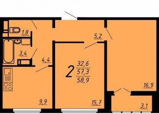 2-ком. квартира на продажу, 58.9 м2, Воронеж, улица Пескова, 6