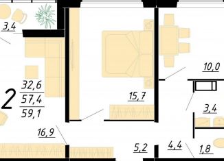 Продам 2-ком. квартиру, 59.1 м2, Воронеж, улица Пескова, 6