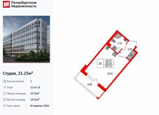 Продаю квартиру студию, 25.3 м2, Санкт-Петербург, метро Улица Дыбенко
