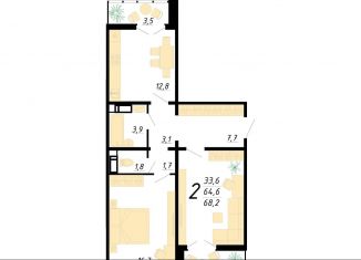 Продажа двухкомнатной квартиры, 68.2 м2, Воронеж, улица Пескова, 6