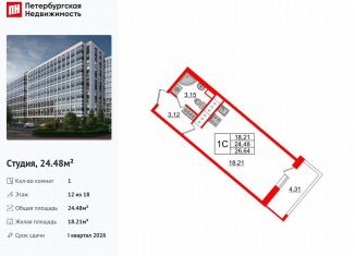Квартира на продажу студия, 24.5 м2, Санкт-Петербург, метро Улица Дыбенко