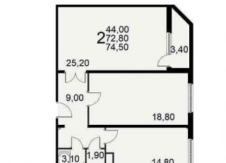 2-комнатная квартира на продажу, 74.5 м2, Рязань, Славянский проспект, 12
