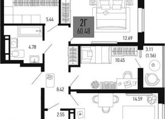 Продается 2-комнатная квартира, 60.5 м2, Аксай