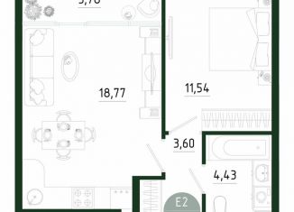 Продается 1-комнатная квартира, 42.1 м2, Тула, улица Генерала Маргелова, 9В