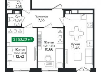Двухкомнатная квартира на продажу, 53.2 м2, Сертолово