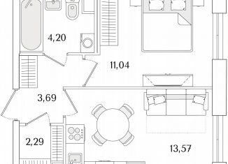 Продам 1-ком. квартиру, 34.8 м2, Санкт-Петербург, метро Проспект Ветеранов
