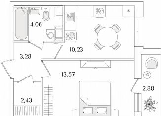 1-комнатная квартира на продажу, 35 м2, Санкт-Петербург, метро Проспект Ветеранов