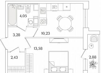 Однокомнатная квартира на продажу, 35 м2, Санкт-Петербург, метро Проспект Ветеранов