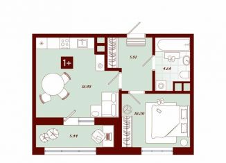 1-комнатная квартира на продажу, 43.1 м2, Тобольск, переулок Радищева, 17