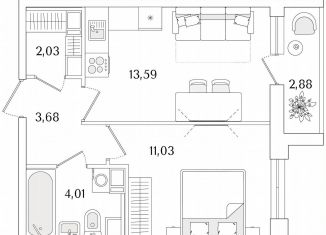Продается однокомнатная квартира, 35.8 м2, Санкт-Петербург, метро Проспект Ветеранов