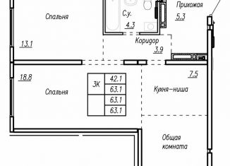 Продажа квартиры свободная планировка, 63.1 м2, Барнаул, улица Антона Петрова, 210Б