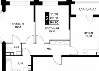 Продается 2-комнатная квартира, 64.7 м2, Ростов-на-Дону