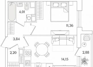 Продается 1-ком. квартира, 37 м2, Санкт-Петербург, метро Проспект Ветеранов