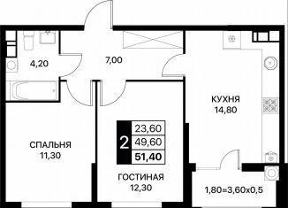 2-ком. квартира на продажу, 51.4 м2, Ростов-на-Дону, проспект Шолохова, 24