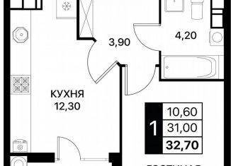 1-ком. квартира на продажу, 32.7 м2, Ростов-на-Дону