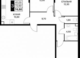 3-комнатная квартира на продажу, 74.8 м2, Ростов-на-Дону