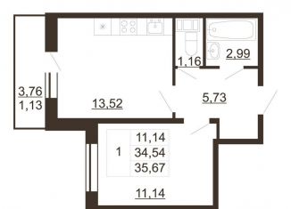 Продаю 1-комнатную квартиру, 35.7 м2, Санкт-Петербург, муниципальный округ Пулковский Меридиан